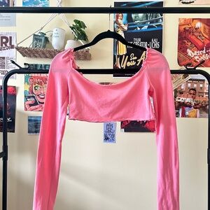 Baby pink off the shoulder long sleeve crop top